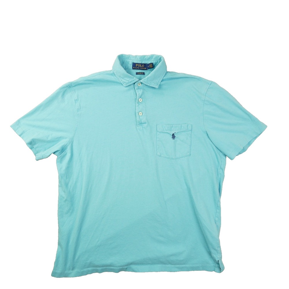 Polo Ralph Lauren Classic Fit Polo Shirt Men's Medium Aqua Blue Pocket Preppy